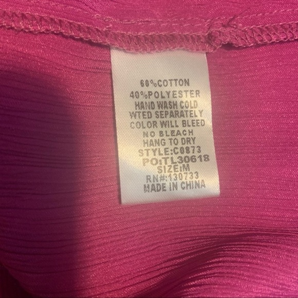 Umgee Usa Boho Gypsy Floral Embroidered Magenta Bell Sleeve Satin Top - Picture 13 of 13